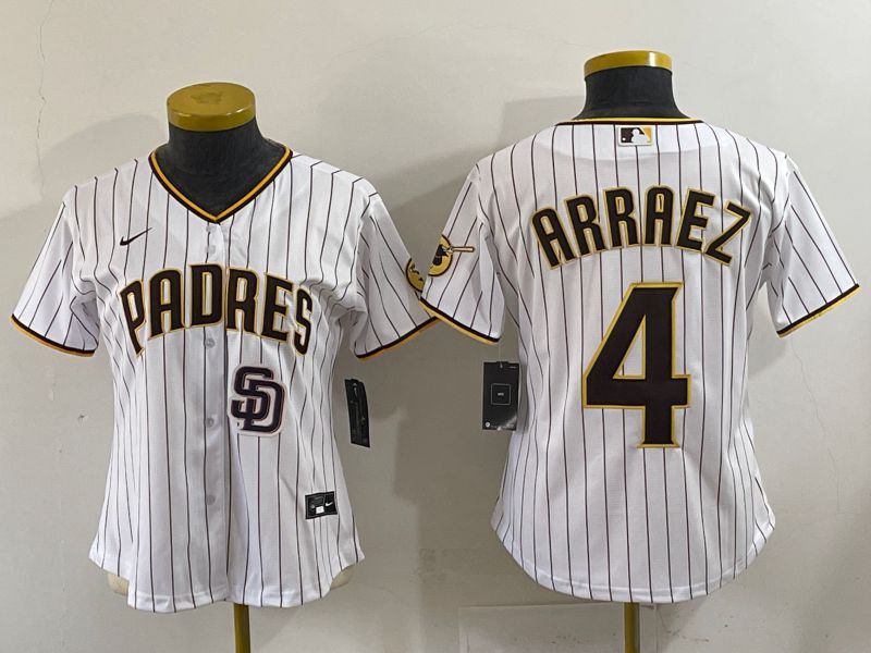 Youth 2025 San Diego Padres #4 Arraez White Stripe Game Nike MLB Jersey style 3->youth mlb jersey->Youth Jersey